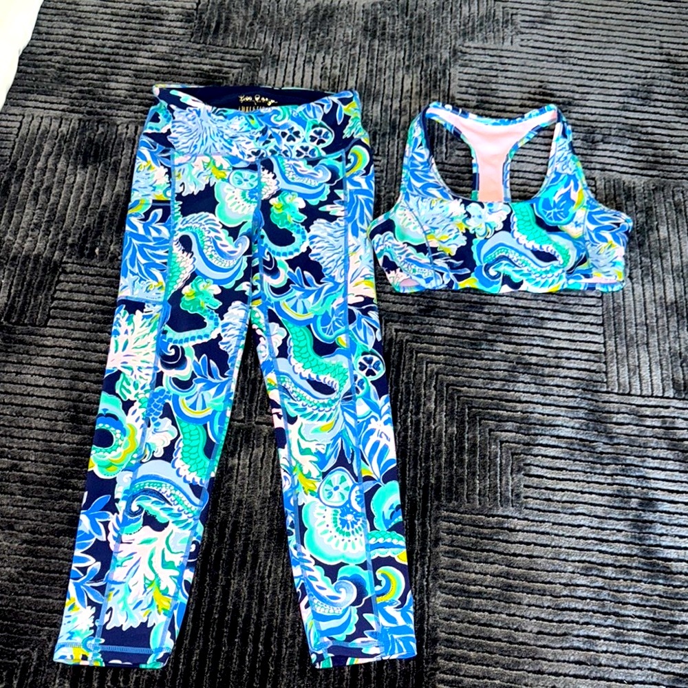 Lilly Pulitzer Blue and Green Leggings Set